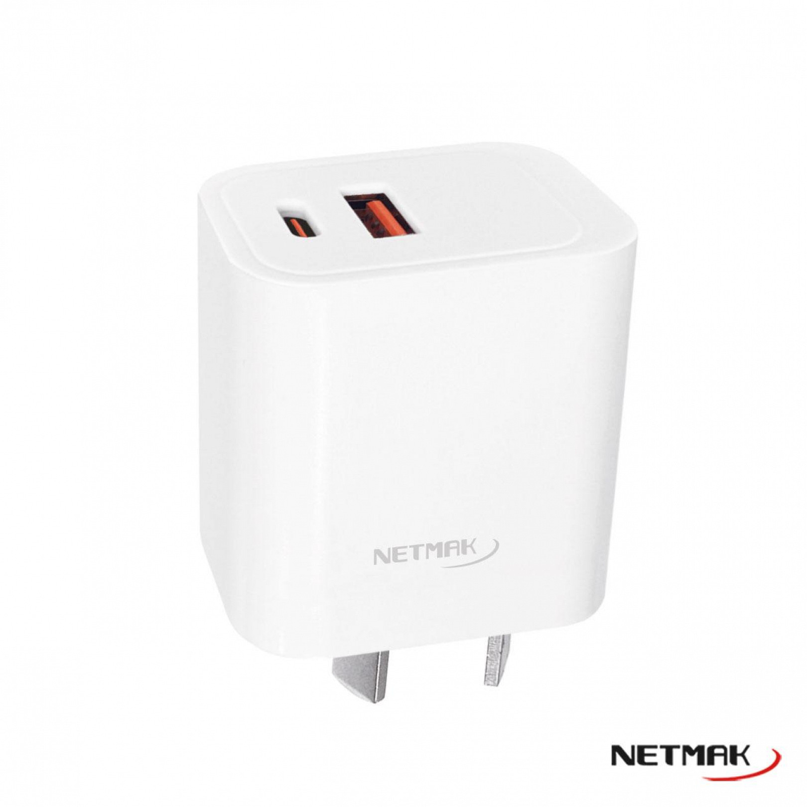 Cargador doble puerto QC USB + PD USB-C 20W - Blanco - Netmak